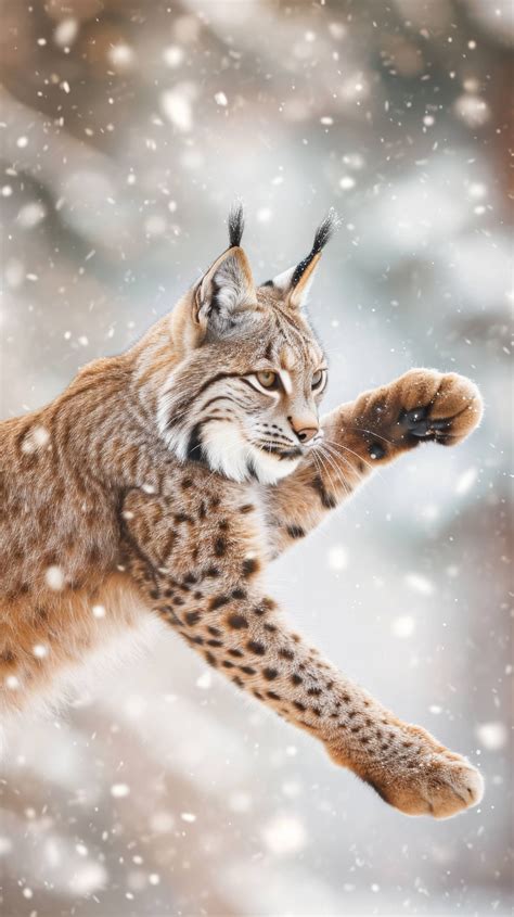 lynx in snow, wild cat in winter, snowy wildlife photograph, majestic ...