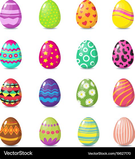 Cartoon Happy Easter Cute Eggs Set Royalty Free Vector Image