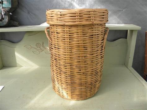 Vintage Cane Basket Hamper Large Tall With Lid Covered Etsy Canada