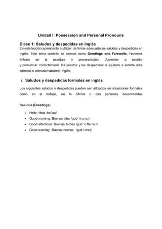 Unidad Iclase 1 Ingles PDF Descarga Gratuita