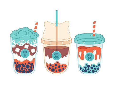 Collection Of Bubble Milk Tea With Tapioca Pearls Boba Tea Taiwanese