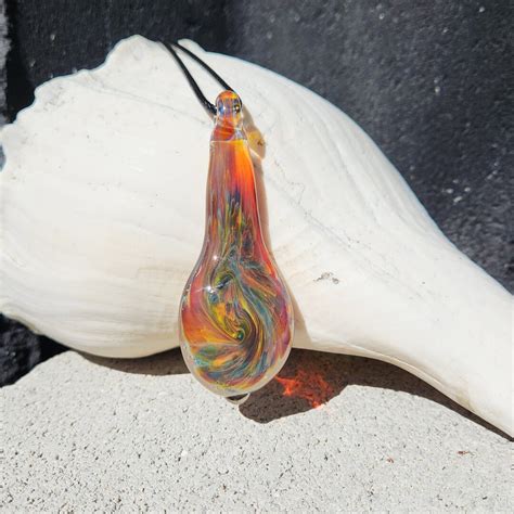 Heady Large Glass Pendant Necklace Trippy Glass Pendant Handmade Blown Glass Jewelry T For