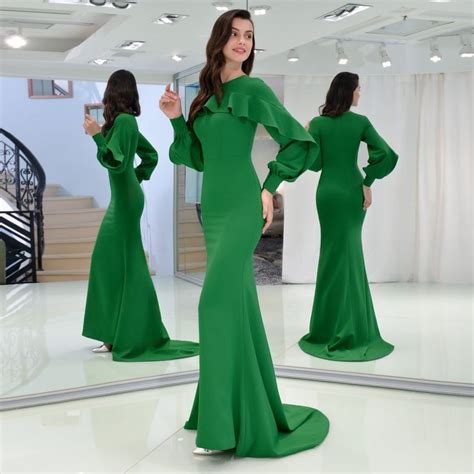 Mermaid Ruffles Long Sleeves Evneing Dress In 2020 Evening Dresses