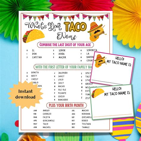 Whats Your Taco Name Fiesta Games Cinco De Mayo Games Fiesta Ice