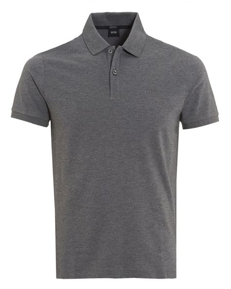 Hugo Boss Black Mens Pallas Polo Shirt Regular Fit Plain Light Grey