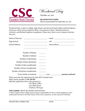 Fillable Online Csc CSC Woodwind Day Registration Docx Csc Fax Email