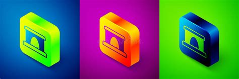 Isometric Railway Tunnel Icon Isolated On Blue Purple And Green