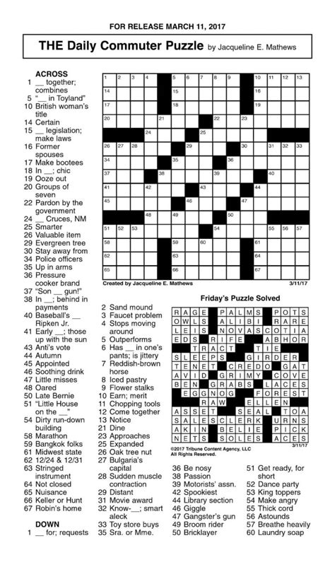 Daily Commuter Crossword Puzzle Printable Pdf