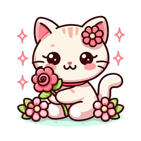 Premium Vector | Cute cat with flower cartoon vector on white background