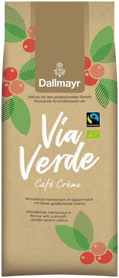 Dallmayr Via Verde Café Crème 6 x 1kg Ganze Bohne Bio Fairtrade ipL