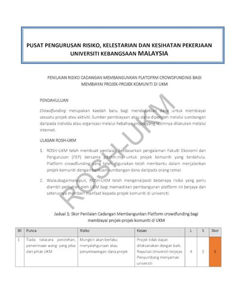 Pdf Pusat Pengurusan Risiko Kelestarian Dan Kesihatan Ukm My