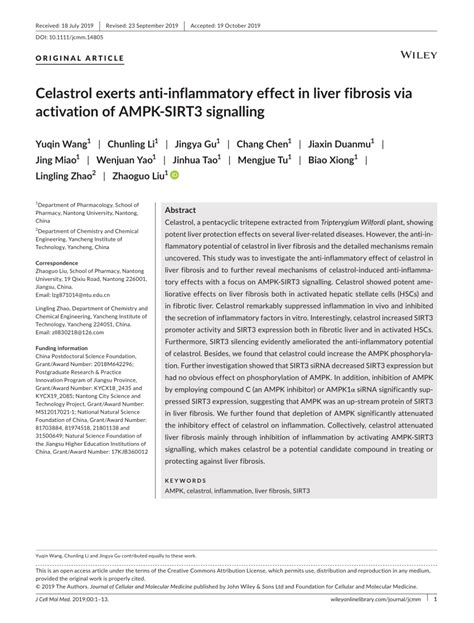 PDF Celastrol Exerts Antiinflammatory Effect In Liver Fibrosis Via