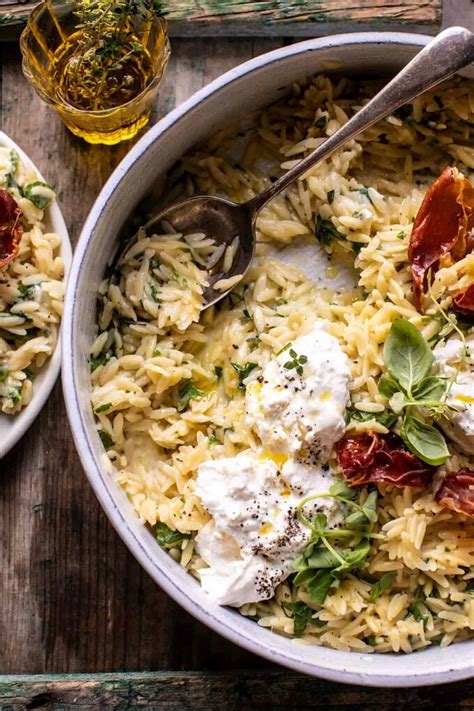 20 Minute Orzo Carbonara With Crispy Prosciutto And Burrata Half Baked Harvest