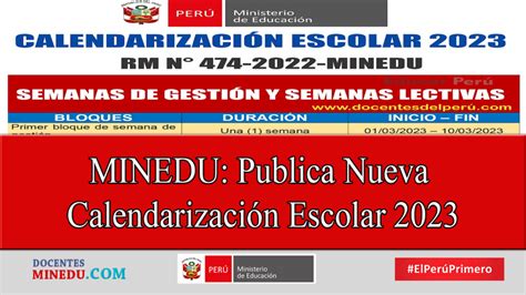 MINEDU Publica Nueva Calendarización Escolar 2023