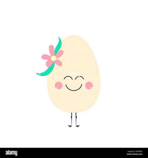 Cute Happy Chicken Egg With Flower Vector Flat Cartoon Character