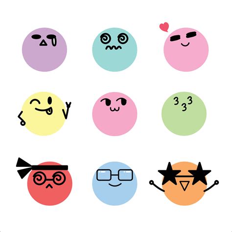 Emoji set, Faces emotions, expressive faces, Kawaii cute faces, Flat design, Pastel icons, and ...