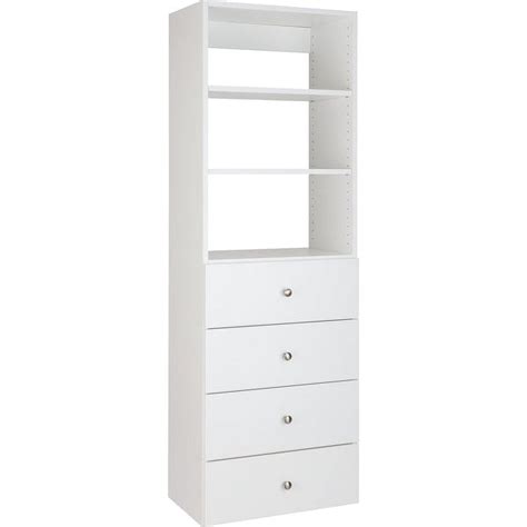 Modular Closets White Built-in Wood Closet Organizer with 4 Drawers, 31 ...