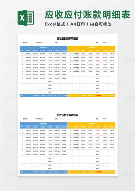 双色应收应付账款明细表excel模板下载excel图客巴巴