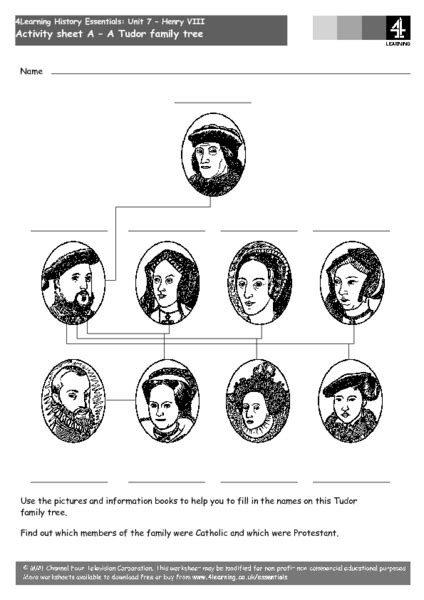 A Tudor Family Tree Worksheet for 4th - 5th Grade | Lesson Planet