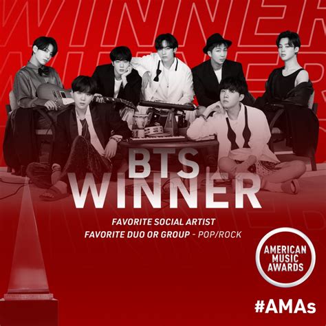 방탄소년단 2020 Amas 2관왕팝·록 그룹소셜 아티스트 공식