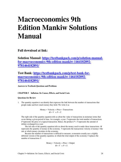 Macroeconomics 9th Edition Mankiw Solutions Manual 1 | PDF | Cost Of ...