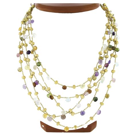 Marco Bicego Paradise Multicolor Gemstone Diamond Gold Lariat Necklace