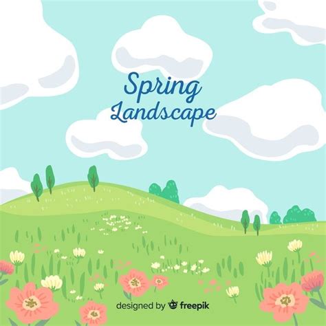 Free Vector Hand Drawn Sunny Field Spring Background Spring