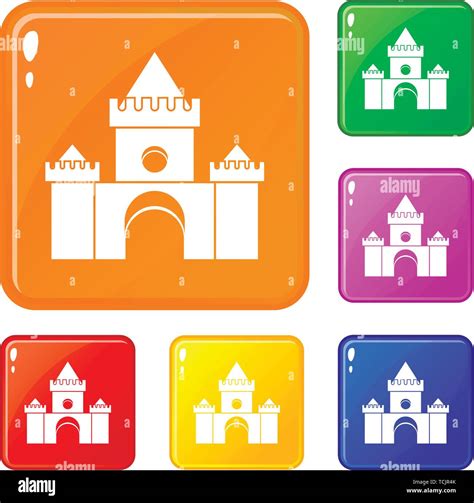 Fairytale Castle Icons Set Vector Color Stock Vector Image Art Alamy