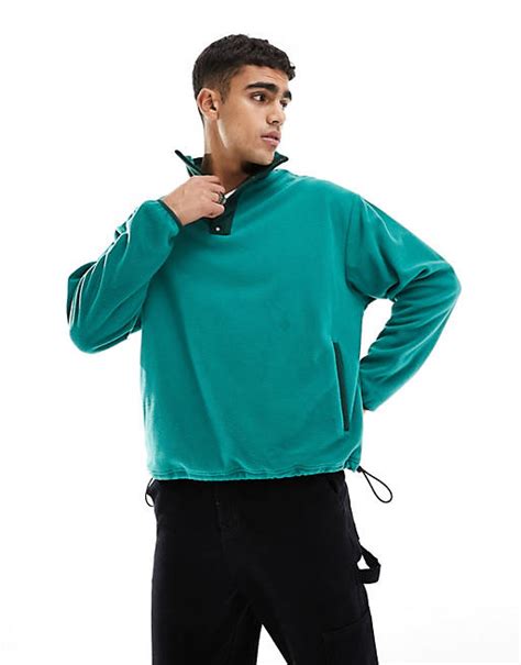 Asos Design Oversize Sweatshirt Aus Polarfleece In Grün Mit