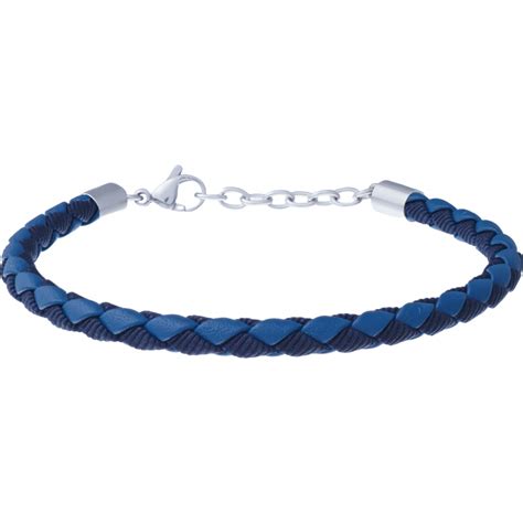 Bracelet acier cuir bleu italien tressé toile nautique noir 19