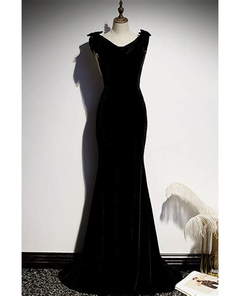 Formal Long Black Velvet Evening Dress with Jewelry Deco #L78227 ...