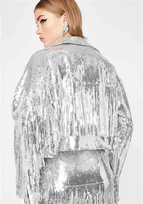 Sequin Fringe Jacket Crop Silver Dolls Kill