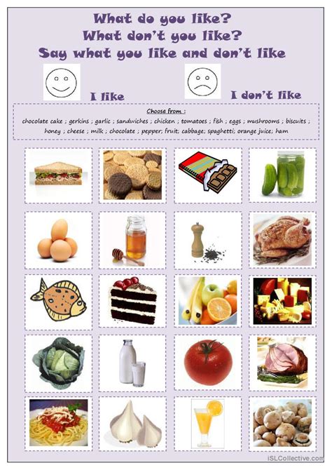 FOOD LIKE AND DON T LIKE English ESL Worksheets Pdf Doc