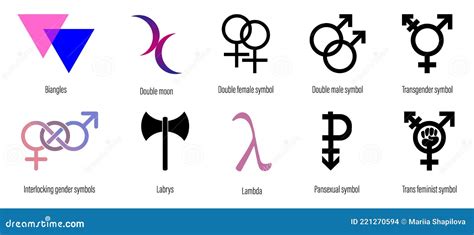 Set of LGBT Symbols. Biangles, Double Moon, Double Female Symbol ...