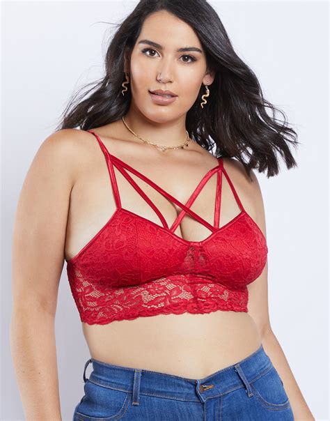 Plus Size Crossover Lace Bralette Lace Bralette Black Red Bralette