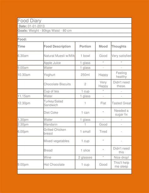 Free Printable Food Diary Templates Word Excel Pdf