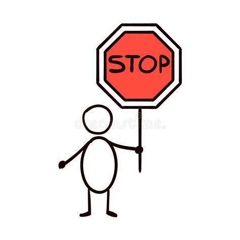 Cartoon Of Man Holding Stop Sign And Showing Stop Gesture Stock Vector