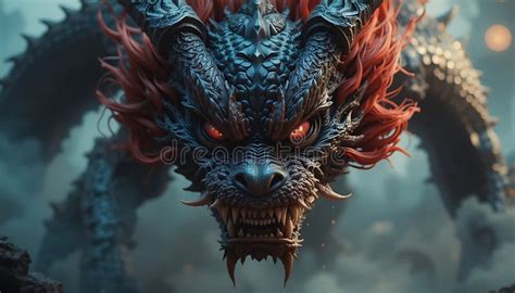 Dragon Facing Forward with Red Eyes and Scales on Body Stock ...