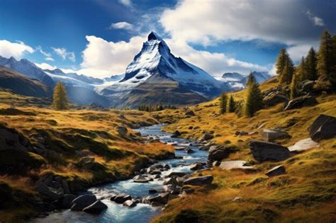 Premium AI Image Matterhorn Mountain And River Switzerland Europe