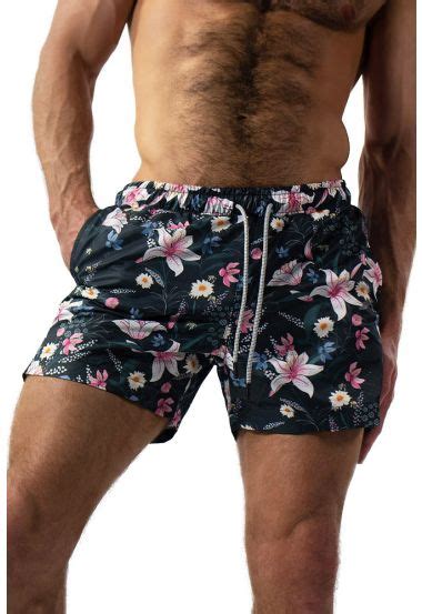 Black Floral Swim Trunks Men - Trendy Swim Shorts