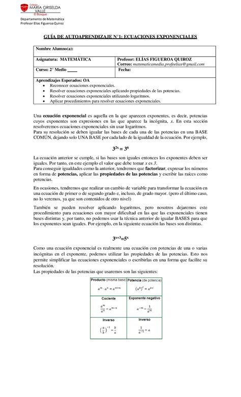 Ecuaciones Exponenciales Resolver Ecuaciones Exponenciales Aplicando