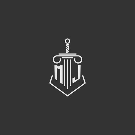 Mj Initial Monogram Law Firm With Sword And Pillar Logo Design