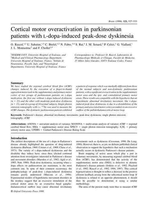 Pdf Cortical Motor Overactivation In Parkinsonian Patients With L