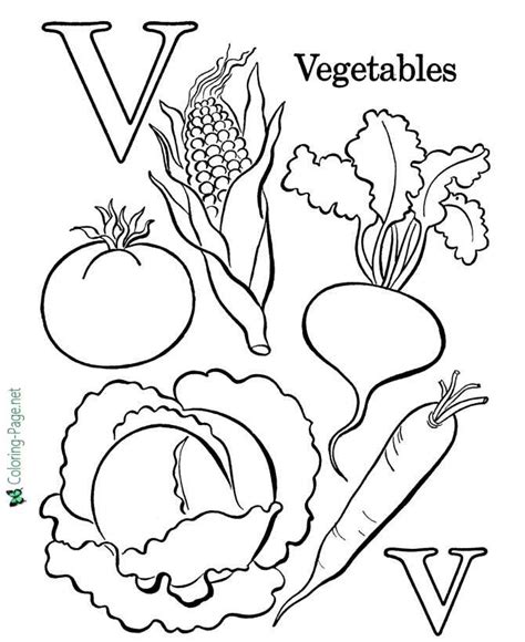 Alphabet Coloring Pages - V for Vegetables sheet