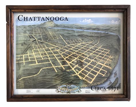 Vintage Chattanooga map - Circa 1871 - framed reproduction map