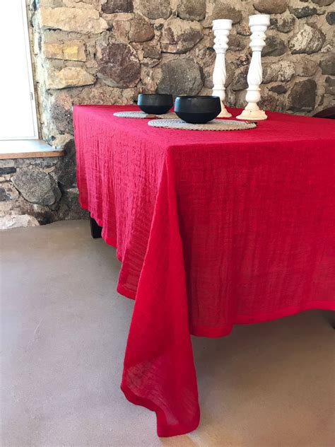 Christmas Red Linen Table Cloth Red Linen Tablecloth Rectangle