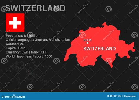 Highly Detailed Switzerland Map With Flag Capital And Small Map Of The