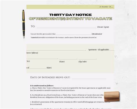 30 Day Notice Of Resident S Intent To Vacate Lease Termination Form