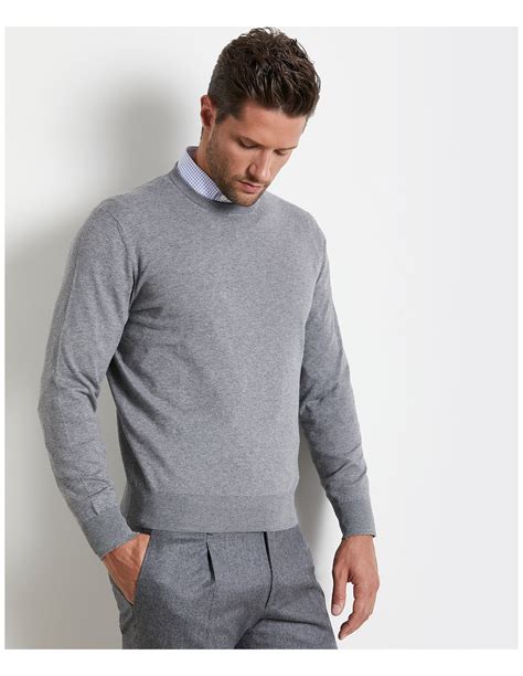 Light Grey Cotton Cashmere Blend Crew Neck Sweater