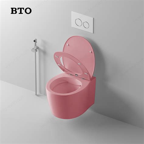 Bto Modern European Wc Rimless Toilets Bowl Bathroom Sanitary Ware Matte Pink Ceramic Wall Hung